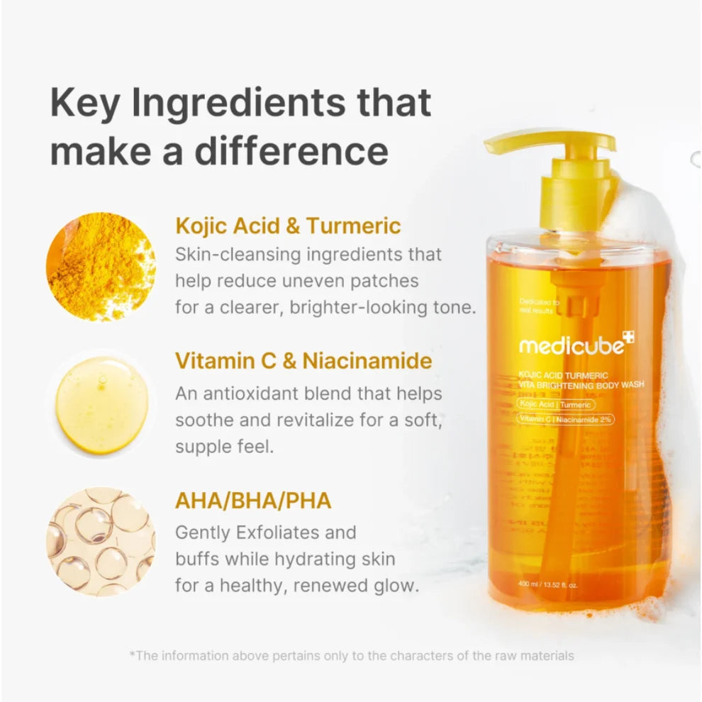 MEDICUBE - Kojic Acid Turmeric Vita Brightening Body Wash | Gel de Ducha Unificador de Tono