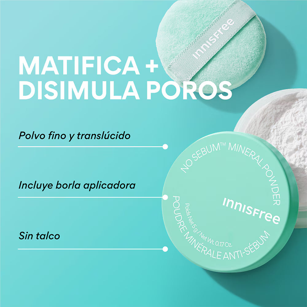 INNISFREE - No Sebum Matte Mineral Blurring Loose Setting Powder | Polvo Mineral Anti Sebo