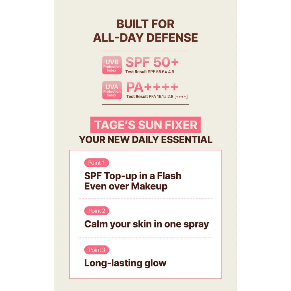 TAGE - Cica-Tree Shaking Glow Sun Fixer SPF50+ PA++++ - Protector Solar en Spray + Fijador