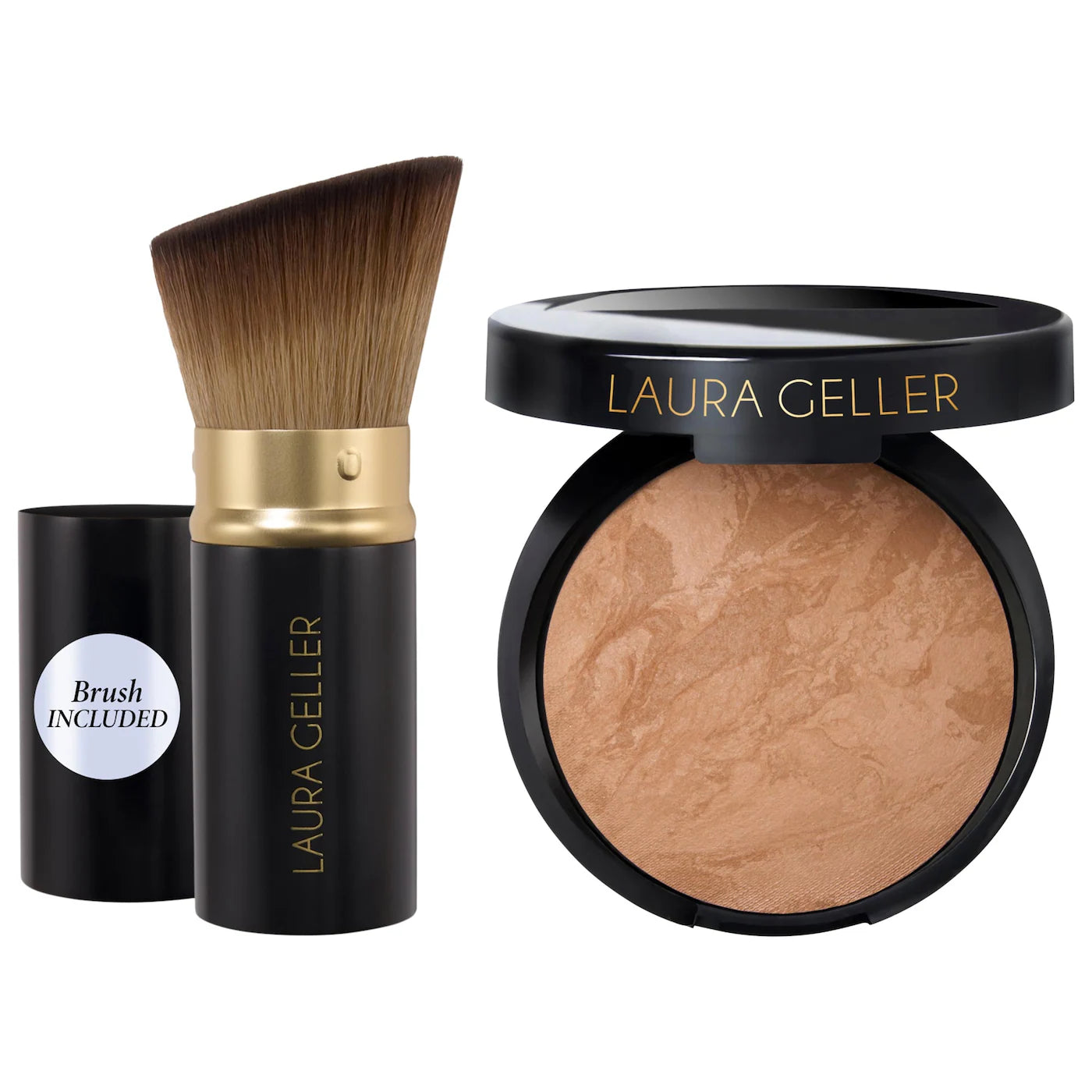 LAURA GELLER - Balance and Brighten Color Correcting Baked Powder Foundation + Kabuki Brush Set | Base en polvo + Brocha Kabuki