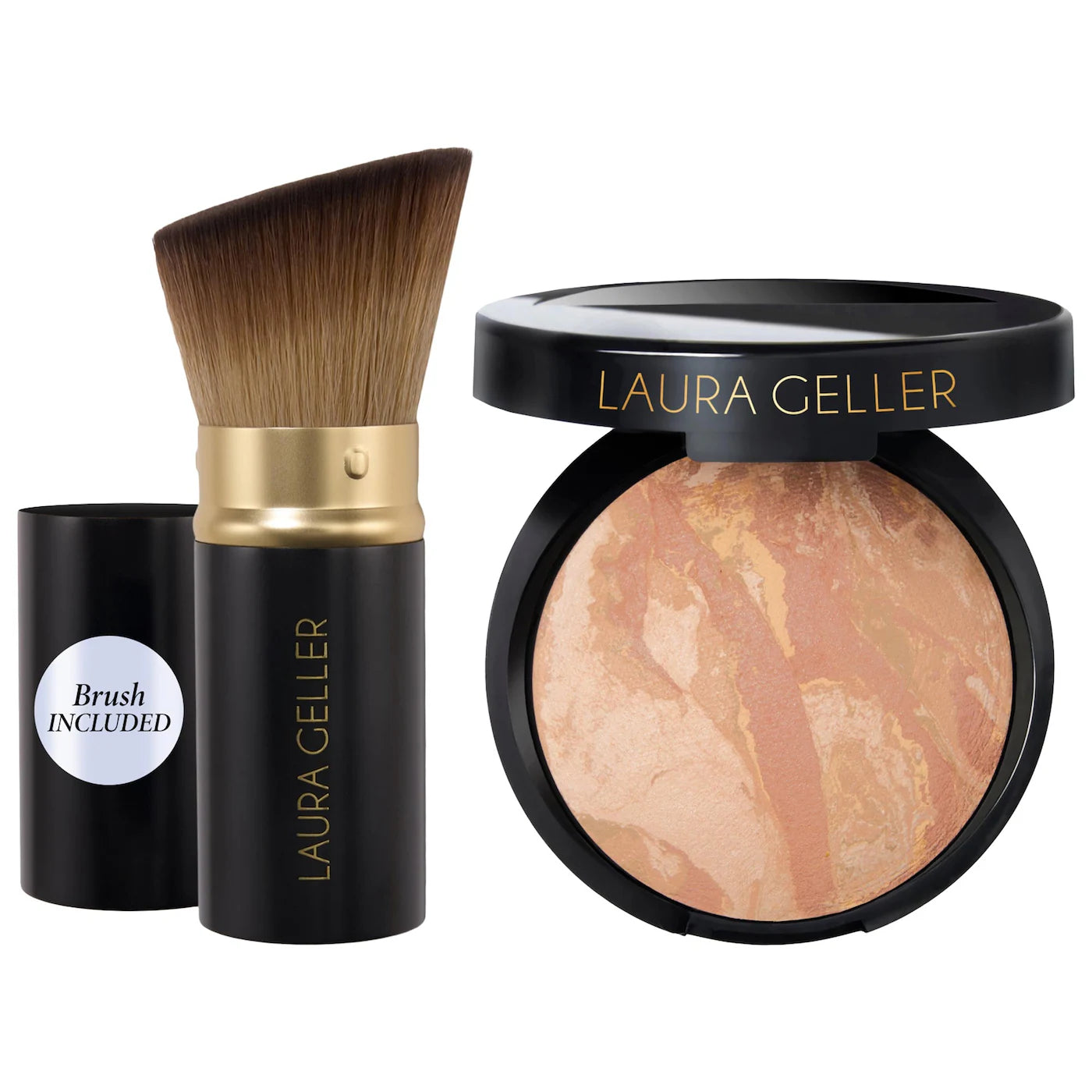 LAURA GELLER - Balance and Brighten Color Correcting Baked Powder Foundation + Kabuki Brush Set | Base en polvo + Brocha Kabuki