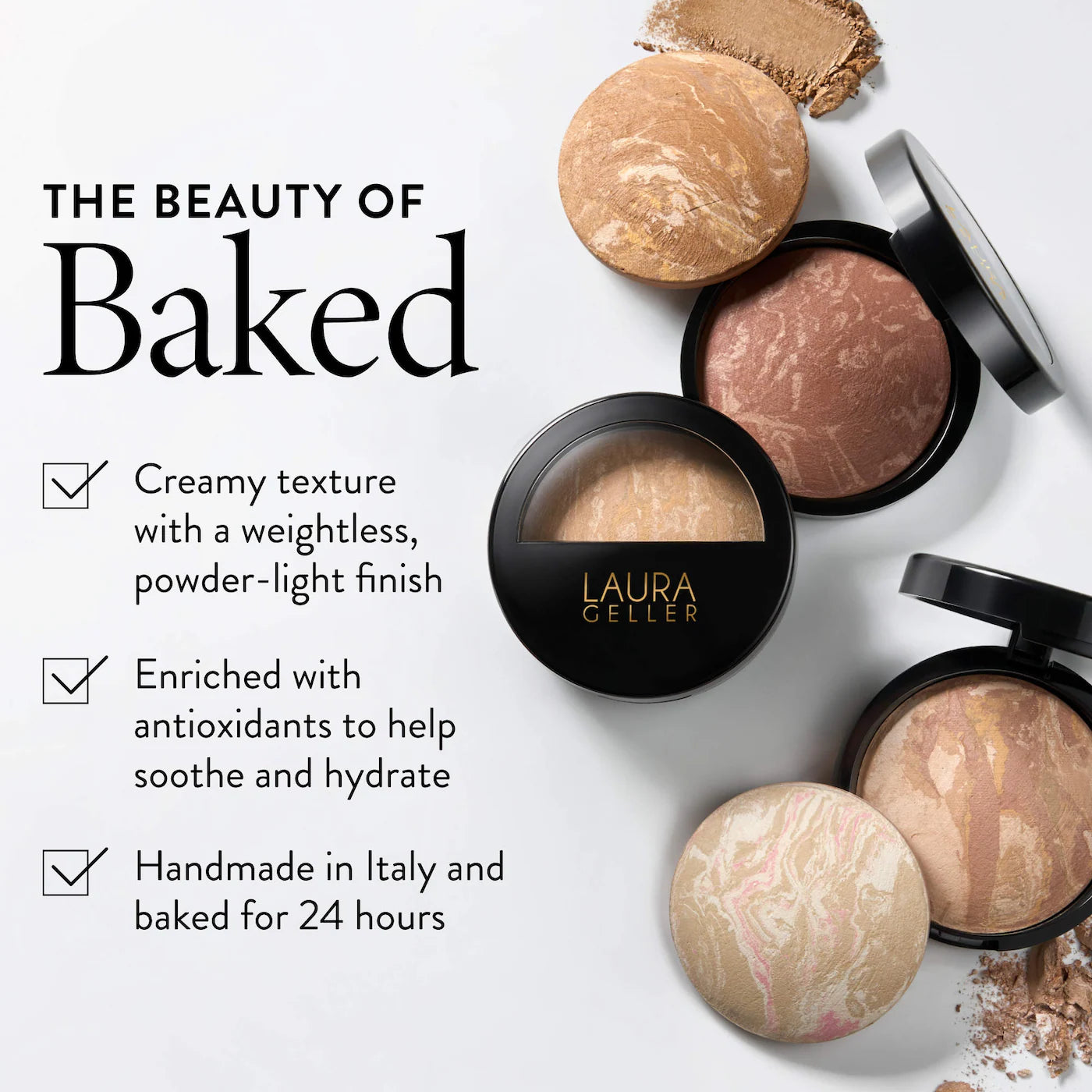 LAURA GELLER - Balance and Brighten Color Correcting Baked Powder Foundation + Kabuki Brush Set | Base en polvo + Brocha Kabuki