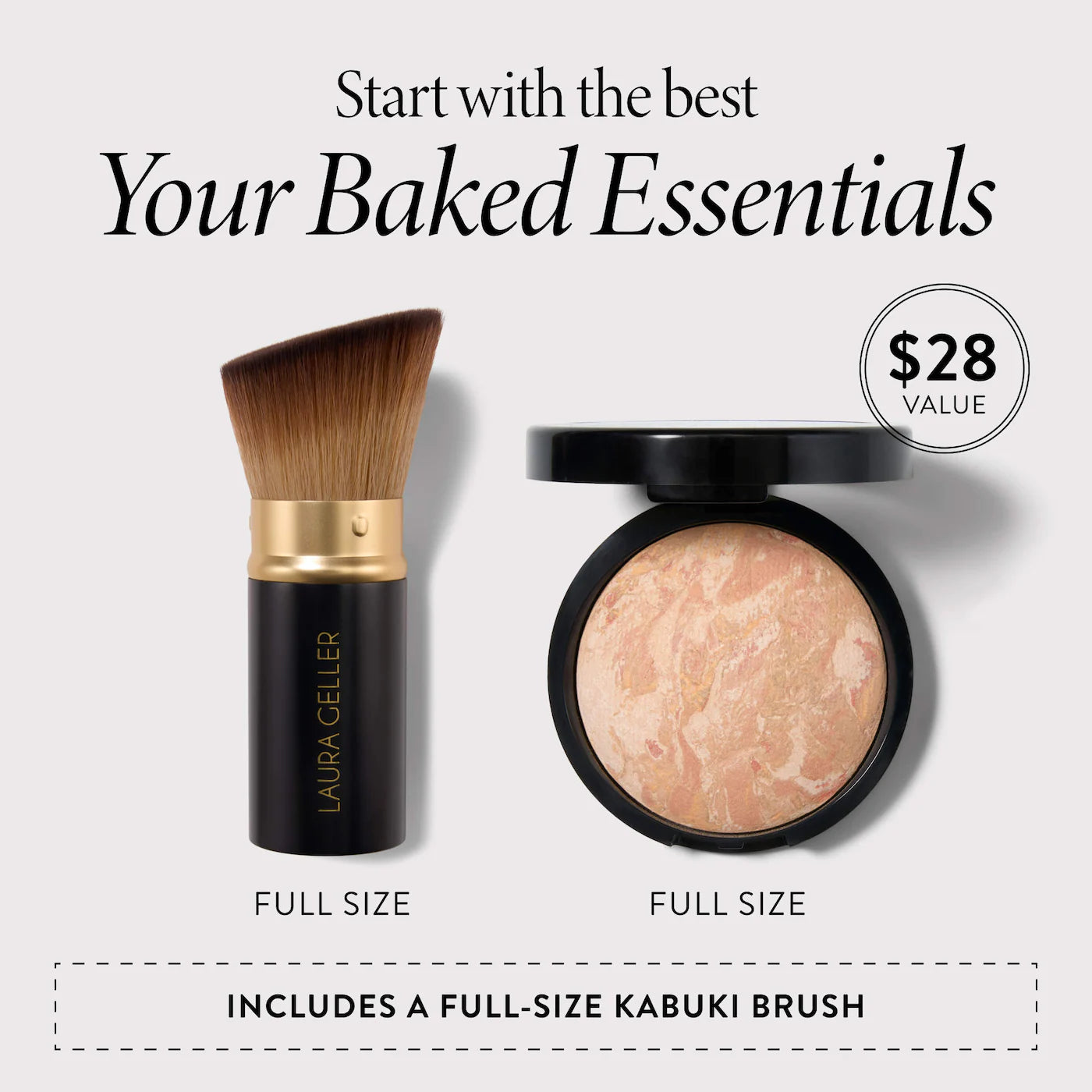 LAURA GELLER - Balance and Brighten Color Correcting Baked Powder Foundation + Kabuki Brush Set | Base en polvo + Brocha Kabuki