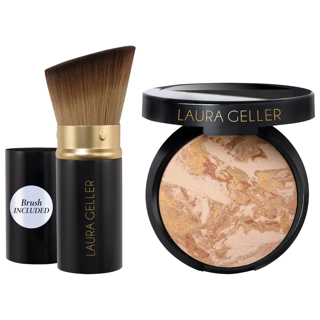 LAURA GELLER - Balance and Brighten Color Correcting Baked Powder Foundation + Kabuki Brush Set | Base en polvo + Brocha Kabuki